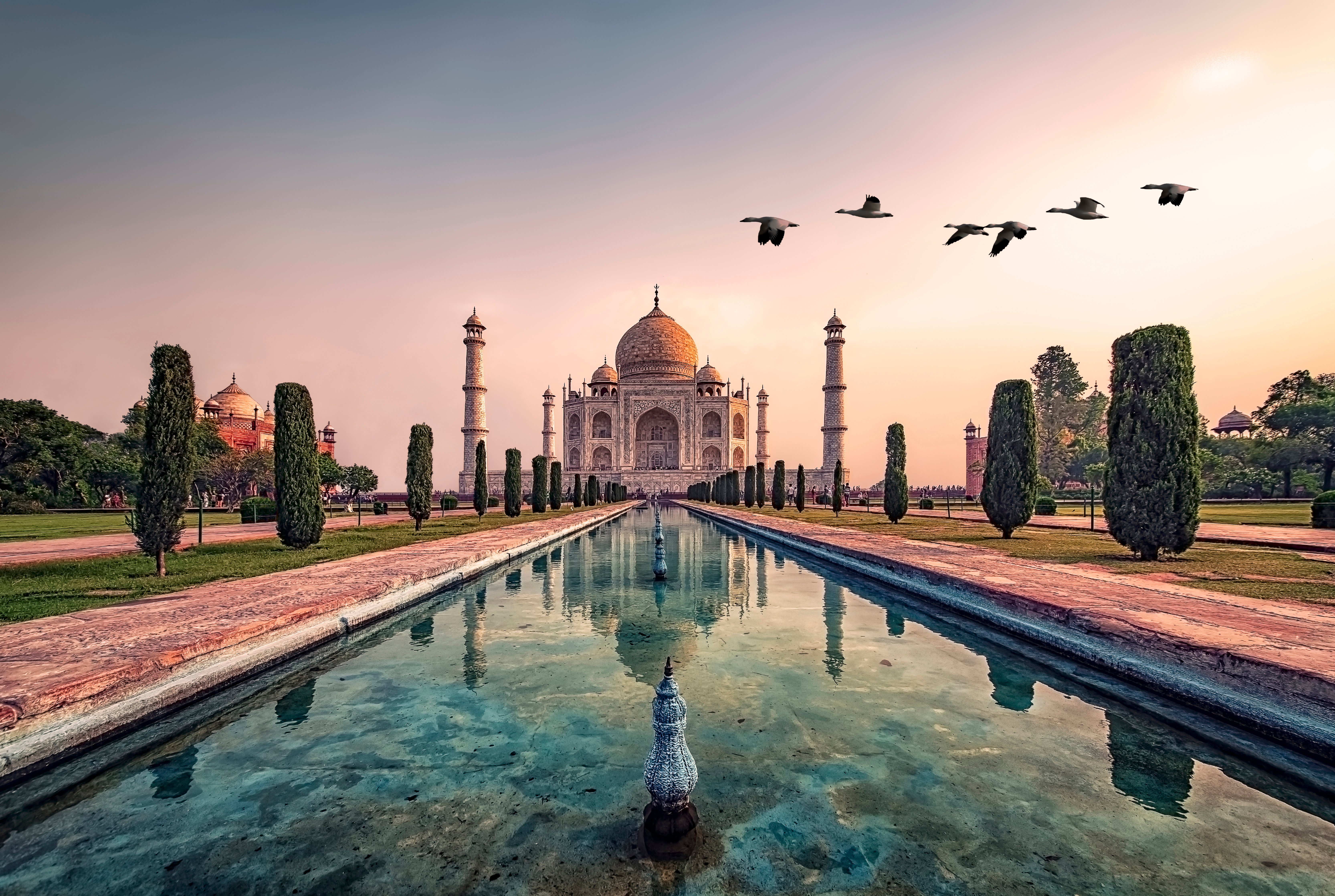 Taj Mahal in sunrise light.