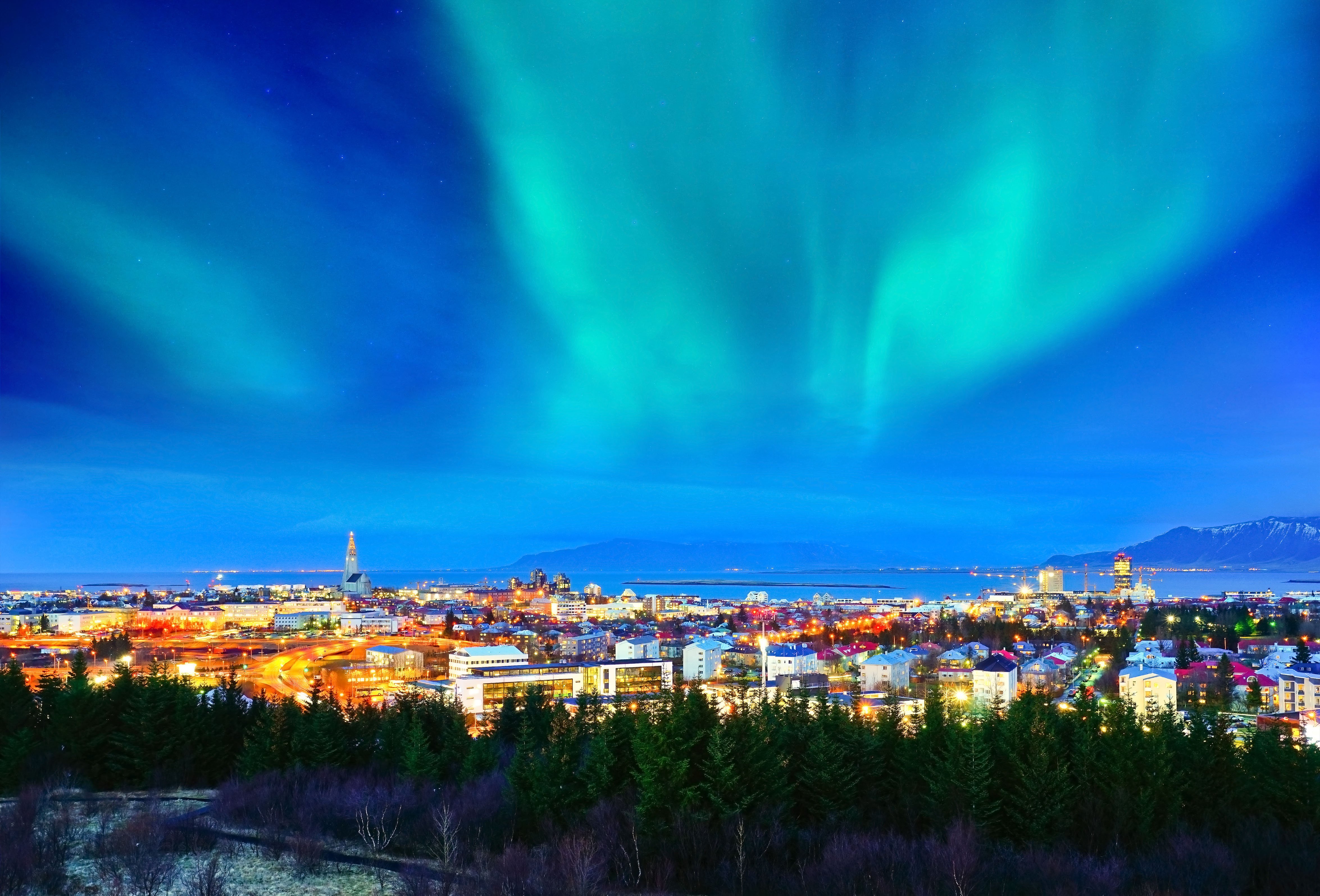 Northern Lights over Reykjavik, Iceland